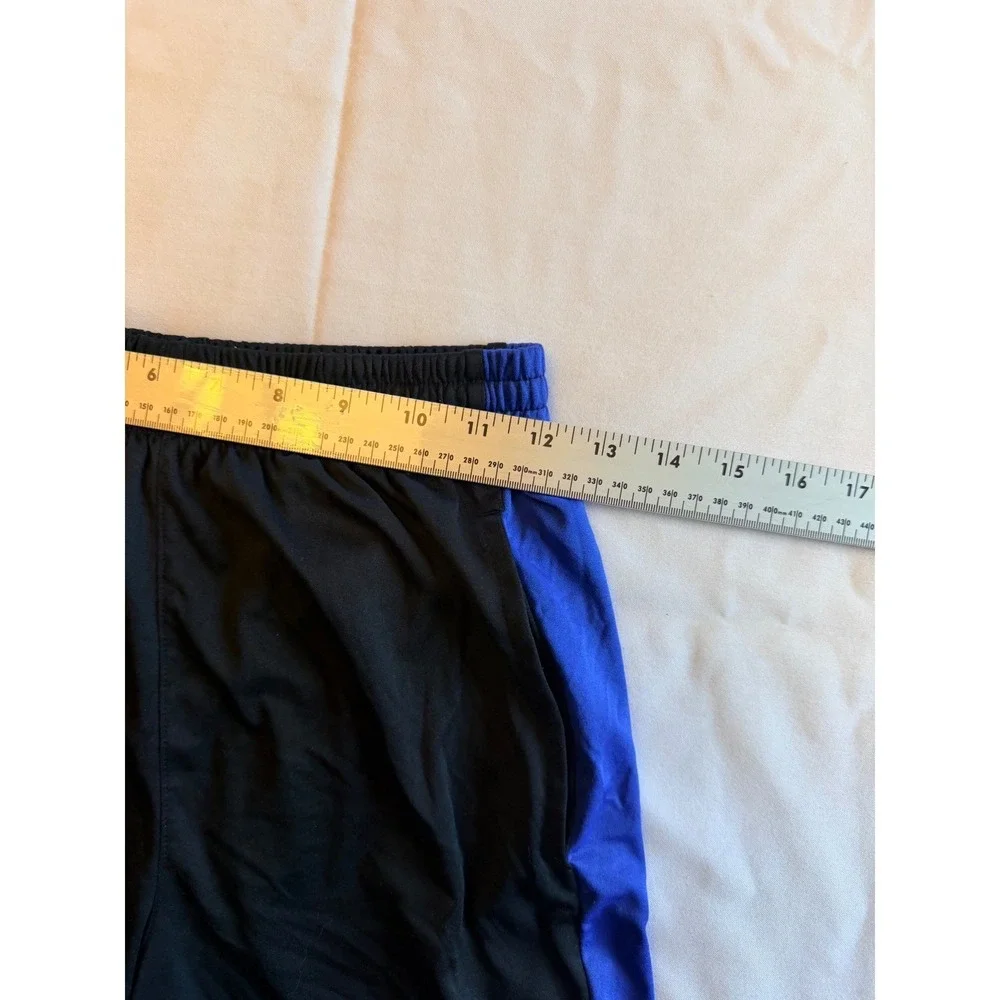 Adidas Mens Athletic Shorts Black Blue Striped Pockets AH0458 Size Large 14/16
